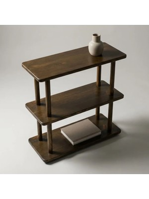 Furnirem Dar Masif Ahşap 3 Katlı Yan Sehpa | Koyu Ceviz | Yer Tasarruflu Ince Tasarım