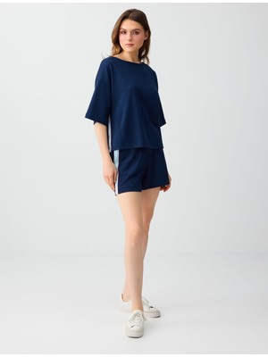 Jimmy Key Lacivert Normal Bel Normal Paça Şerit Detaylı Örme Şort