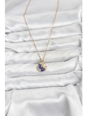 Fun And Market Buğz 316L Çelik Zincir Gold Renk Gece Model Zirkon Taşlı Kadın Kolye - Buğz