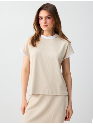 Jimmy Key Taş Rahat Kesim Düşük Omuz Yuvarlak Yaka Örme Bluz