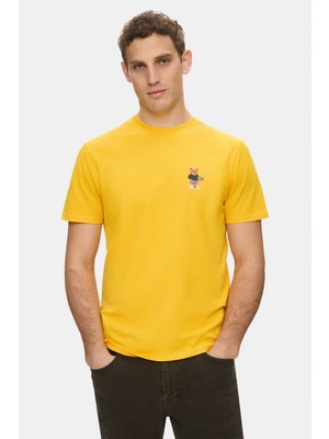 Ucla Dıego Sarı Bisiklet Yaka Baskılı %100 Pamuk Standard Fit Erkek Tshirt