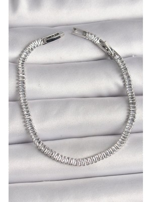 Vice Avm Pirinç Gümüş Renk Zirkon Taşlı Su Yolu Model Kadın Bileklik - TJ-BB6724106705 Tg-V