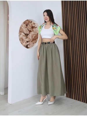 My Lunessa Kemer Detaylı Çift Cepli Yazlık Modal Kumaş Haki Etek