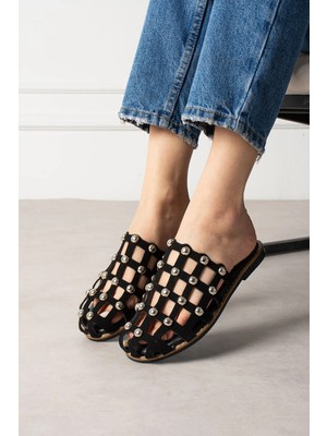 Shoetek Livya Kadın Terlik Pimli Siyah Süet