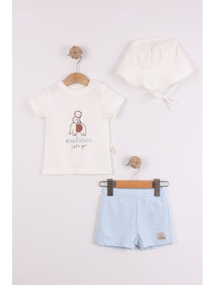 Joy Kids Erkek Çocuk Jakarlı Basic Takım Şapka Hediyeli (6-24AY) (Beyaz-Mavi)