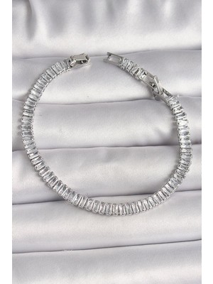 Vice Avm Pirinç Gümüş Renk Zirkon Taşlı Su Yolu Model Kadın Bileklik - TJ-BB6725106706 Tg-V