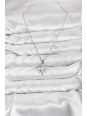 Fun And Market Buğz 316L Çelik Zincir Gümüş Renk Kutup Yıldızı Model Zirkon Taşlı Kadın Kolye - Buğz