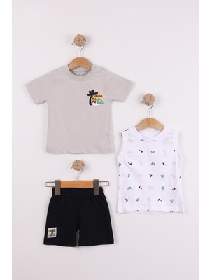 Joy Kids Erkek Çocuk 3 Parça Basic Takım (9-24AY) (Gri-Siyah)