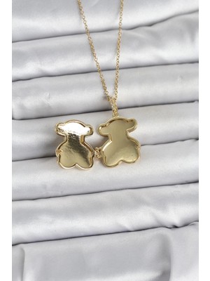 Fun And Market Buğz 316L Çelik Zincir Gold Renk Ayıcık Model Açılabilir Kadın Kolye - Buğz