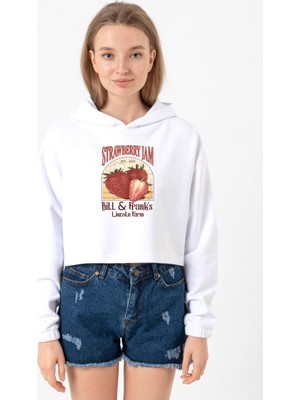 Tshirthane The Last Of Us Bill And Frank Strawberry Jam Beyaz Optik Kadın Crop Kapşonlu