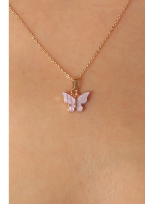 Fun And Market Buğz Gold Lila Renk Kelebek Figür Kadın Kolye - Buğz