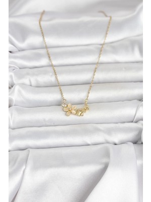 Fun And Market Buğz 316L Çelik Zincir Gold Renk Çiçek ve Kelebek Model Kadın Kolye - Buğz