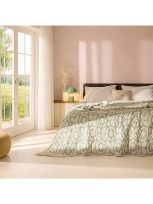 Evidea Soft Lavin Çift Kişilik Yatak Örtüsü - Yeşil / Ekru - 200X230 cm