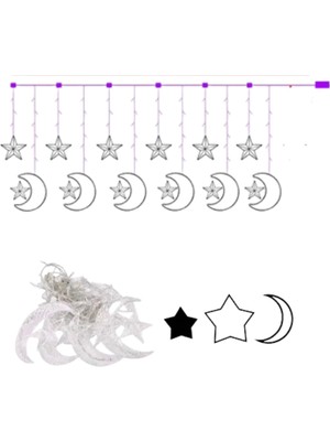 Fun And Market Buğz Hilal Yıldız Perde LED Işık 2 Modlu Sıcak Beyaz Dekoratif Aydınlatma - Buğz