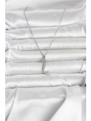 Fun And Market Buğz 316L Çelik Zincir Gümüş Renk Zirkon Taşlı Deniz Kızı Model Kadın Kolye - Buğz