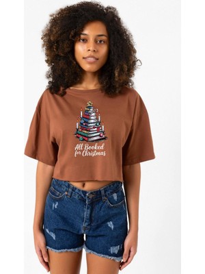 All Booked For Christmas Kahverengi Kadın Crop Tshirt