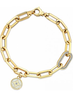 Cebeci Kuyumcu Cebeci 14 Ayar Sedefli Yıldız Ataç Taşlı Altın Bileklik