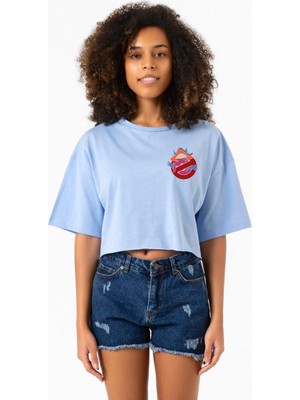 He Man Ghostmasters Logo Bebe Mavi Kadın Crop Tshirt