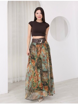 My Lunessa Kadın Çok Renkli Kemerli Astarlı Maxi Tül Etek