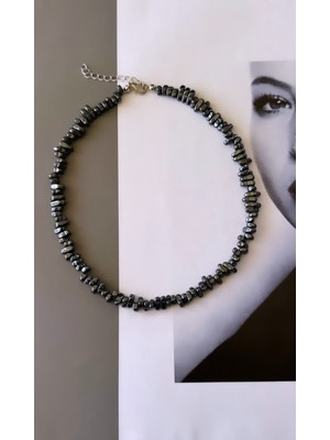 PremiumPort Minimal Hematit Taşlı Şık Choker Kolye, Zarif ve Dengeleyici Takı