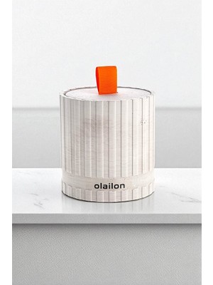 olailon Amber Kokulu Beton Mum | Gri Renk | Turuncu Kurdele Detaylı | Modern Dekoratif Tasarım