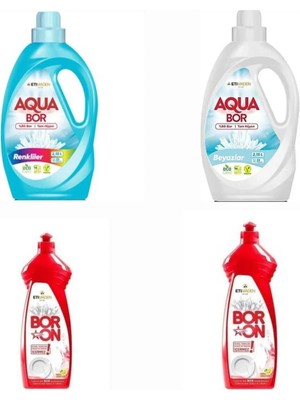 Eti Maden Aquabor Sıvı Çamaşır Deterjanı Renkli ve Beyazlar Için 66 Yıkama + Bulaşık Deterjanı 2 Adet Tm