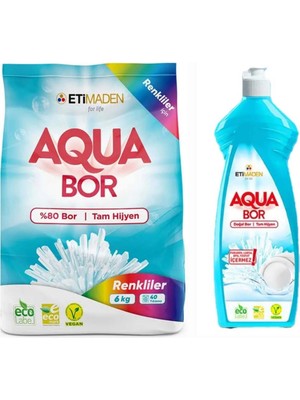 Aquabor Çamaşır Deterjanı Renkliler Için 6 kg 40 Yıkama+ 1 Adet Aquabor Bulaşık Deterjanı