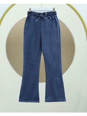 Moda Morfo Ispanyol Paça Bağcık Detaylı Kot Pantolon  -Buz Mavi