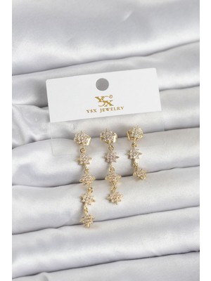 Vice Avm Pirinç Gold Renk Sıralı Kutup Yıldızı Model 3'lü Kadın Küpe (VICE/1395)