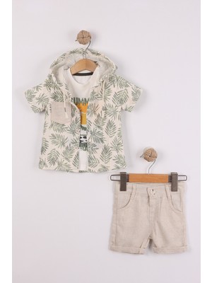 Joy Kids Erkek Bebek Müslin Gömlek Keten Bermuda Şort Basic Takım (6-24AY) (Yeşil)