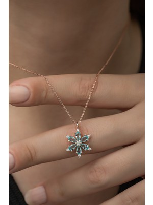 PremiumPort 925 Ayar Aquamarin Taşlı Çiçek Gümüş Kolye, Şıklık ve Zarafet Için Ideal