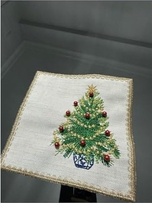 Adoz Shopping Boncuklu Yılbaşı Ağacı Kahve Fincanı Altlığı - 1 Adet Yeni Yıl Kokteyl Peçetesi