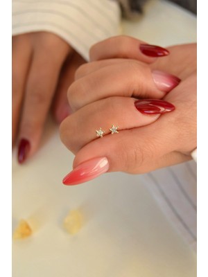 PremiumPort Şık Mini Tektaş Küpe, 14K Gold Rodyum Kaplama, Zirkon Taşlı Çelik Tasarım