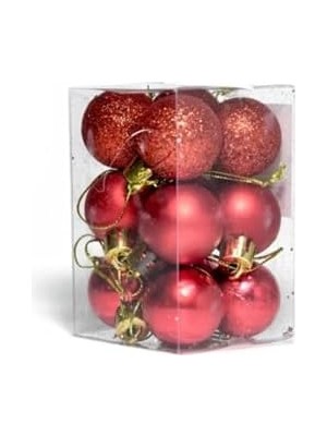 Adoz Shopping 12'li Kırmızı Yılbaşı Topu 3 Cm, Ağacı Topu, Çam Ağacı Topu, Kırmızı