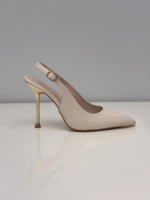 Serrace Kadın Bej Rugan Stiletto Arkası Açık Stiletto – 9 cm Topuk - Podeia Estilo