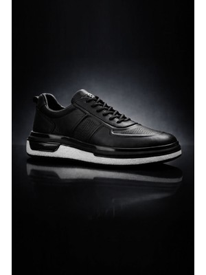 Letao Prestige Walk Erkek Siyah Hakiki Deri  Lüks Tasarım Rahat Taban Klasik Casual Sneaker Ayakkabı
