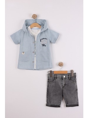 Joy Kids Erkek Çocuk 3 Parça Keten-Kot Relax Takım (2-5yaş) (Mavi)