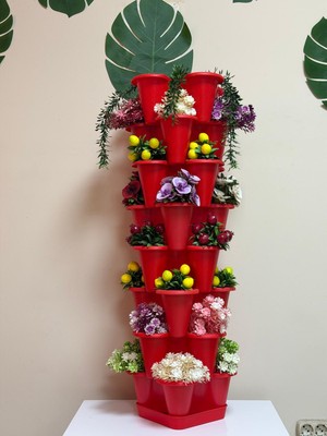 Hürsan Group 8 Katlı Yonca Kule Saksı Seti | Çiçek Bitki Sebze Meyve Salon Mutfak Banyo Bahçe Gri Beyaz