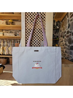Büyüteçle Kahve Keyfi Dada Coffee Iyiliği Büyütmek Baskılı Naturel Kanvas Bez Çanta Pudra Sap Beyaz Cırt Cırtlı Suluk Tutuculu - Küçük
