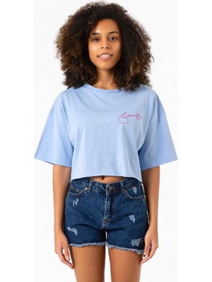 Blackpink Jennie Signature Bebe Mavi Kadın Crop Tshirt