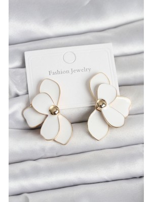 Vice Avm Beyaz Mineli Lotus Model Pirinç Kadın Küpe (VICE/1395)