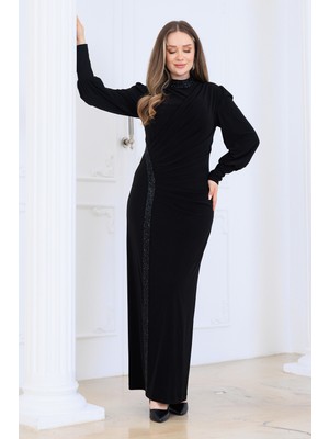 Elbenmoda Eleni Taş Detaylı Şık ve Zarif Tesettür Abiye Elbise