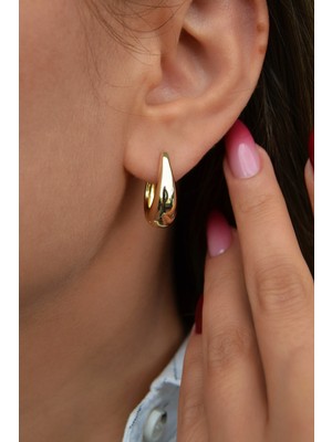 PremiumPort 14K Rodyum Kaplama Gold Oval Halka Küpe, Şık ve Günlük Kullanım Için