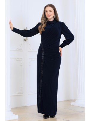 Elbenmoda Eleni Taş Detaylı Şık ve Zarif Tesettür Abiye Elbise