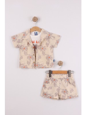 Joy Kids Erkek Bebek %100 Pamuk 3 Parça Müslin Takım (9-24AY) (Krem)