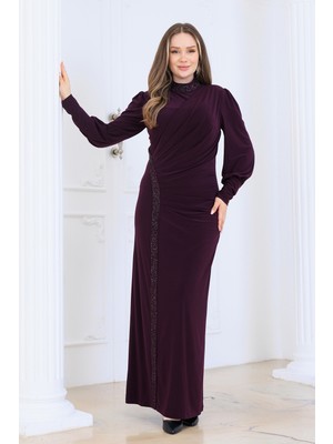 Elbenmoda Eleni Taş Detaylı Şık ve Zarif Tesettür Abiye Elbise