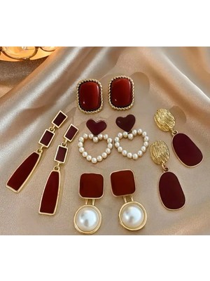 PremiumPort Vintage Tarzda 5 Çift Minimalist Retro Küpe Seti, Şık ve Zarif Tasarım