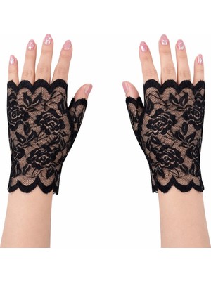 İlkyaz Fashion Siyah Dantel Parmaksız Kısa Eldiven