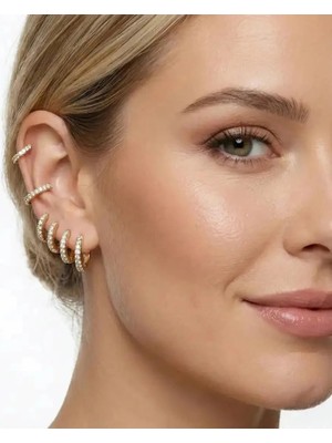 PremiumPort Gold Renk Pirinç Zirkon Taşlı Kadın Küpe Seti, Şık ve Dayanıklı Takı