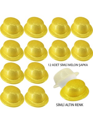 İlkyaz Fashion Altın Renk Simli Melon Yuvarlak Parti Şapkası 12 Adet